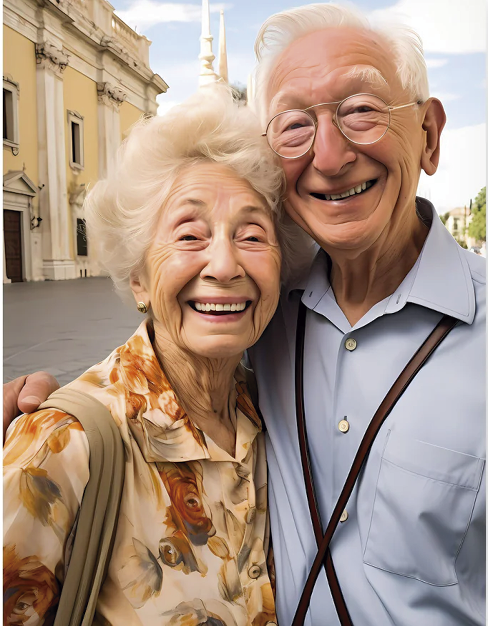 Una obra decorativa que retrata a una pareja de abuelos sonrientes, con detalles realistas y colores cálidos. Perfecta para ambientar tu hogar.
