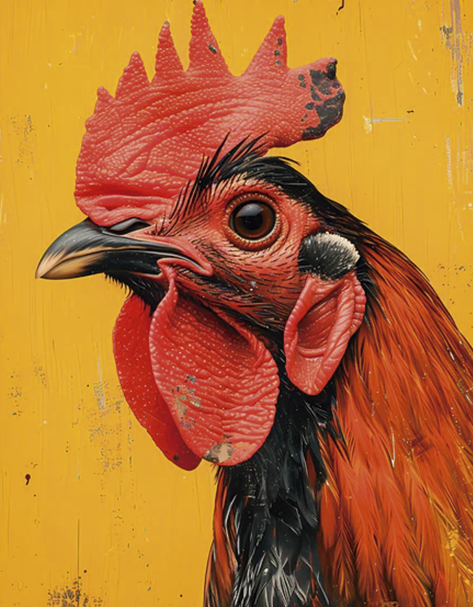 Vibrante pintura pop-art de un gallo