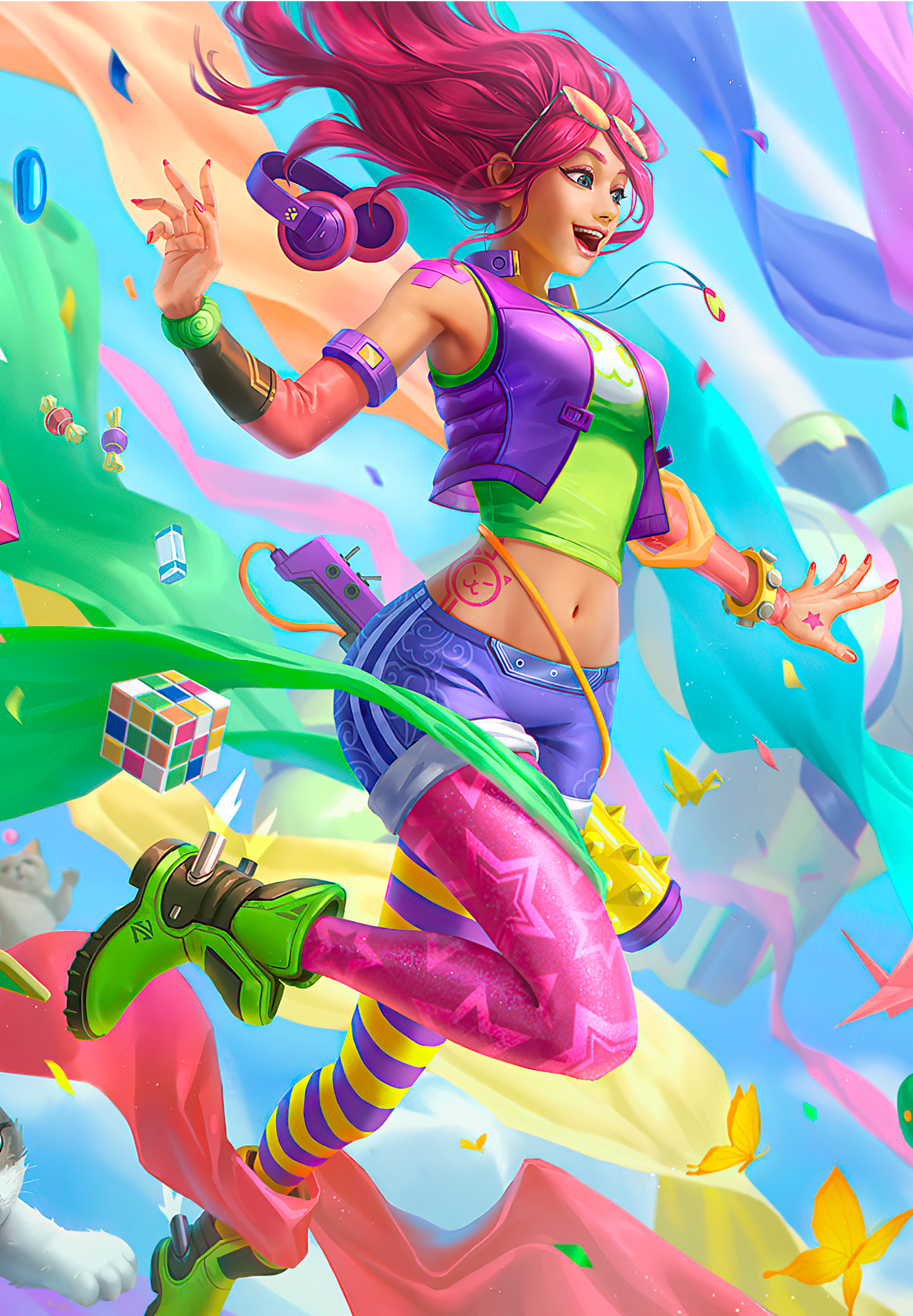 Ilustración vibrante y colorida de estilo moderno con detalles intrincados y temática de fantasía. Ideal para animar cualquier espacio.