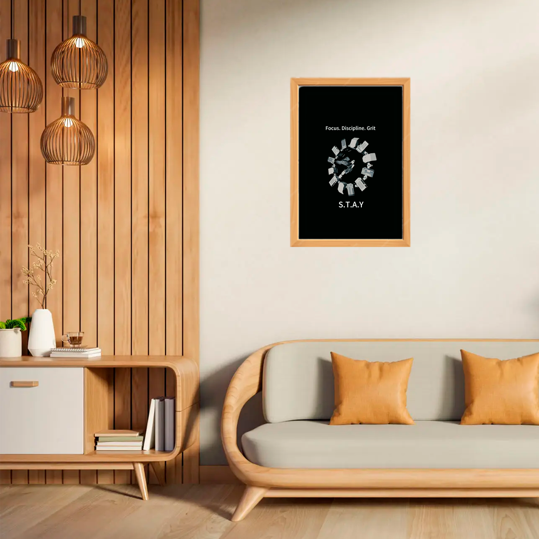Ilustración futurista de una estación espacial en tonos negros y grises, con un diseño minimalista. Perfecta para decorar cualquier espacio.