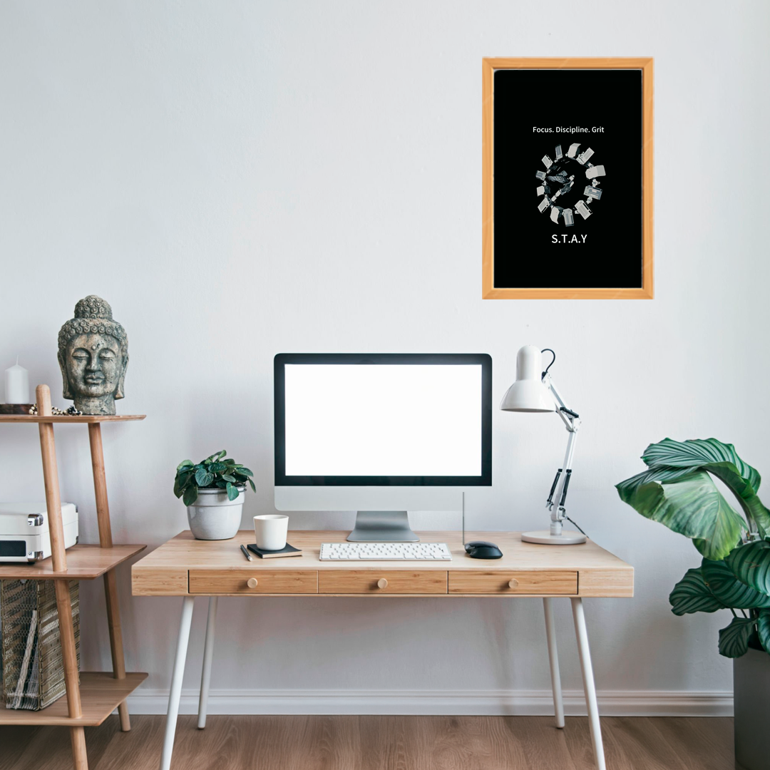 Ilustración de una estación espacial futurista en tonos monocromáticos, con un estilo minimalista. Ideal para decorar hogares o espacios de trabajo.