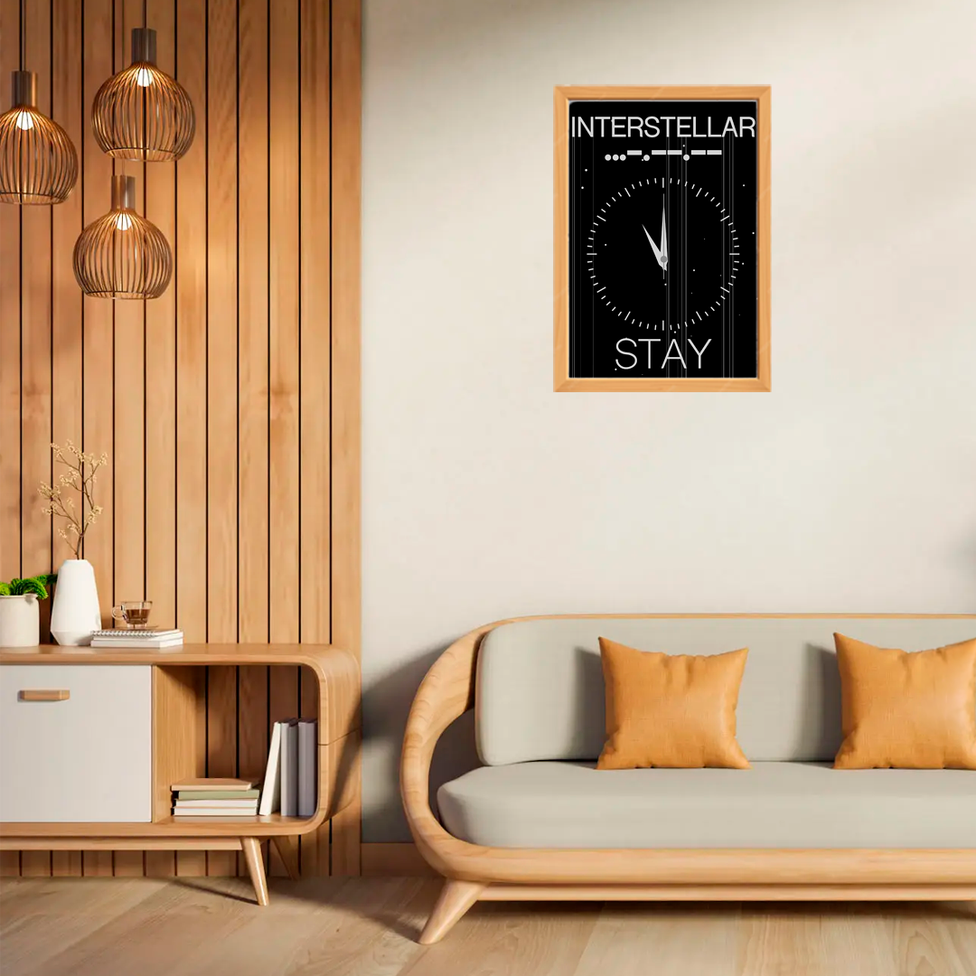 Arte decorativo con diseño de reloj en estilo minimalista y colores blanco y negro. Ideal para darle un toque moderno a tu hogar o espacio de trabajo.